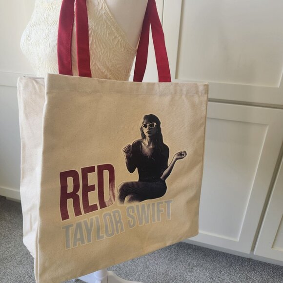 NEW Taylor Swift Red Era Canvas Tote Bag Swiftie School Beach Pool Gym Cute - Picture 2 of 9